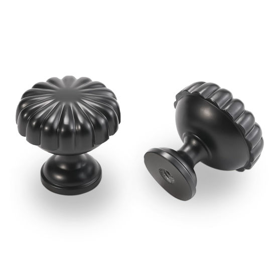 Picture of POVEFONK 10 Pack Matte Black Kitchen Cabinet Knobs Black Drawer Knobs Kitchen Cabinet Hardware Solid Kitchen Handles Drawer Knobs Dresser Handles