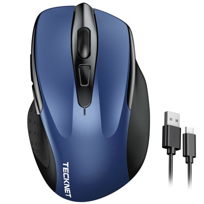 Picture of TECKNET Rechargeable Wireless Mouse, 2.4G Silent Mouse, Quiet Click, 6 Adjustable 4800 DPI, Cordless Computer Mouse, Ergonomic Mouse for Laptop, 6 Buttons USB Mouse for Chromebook, Ergo Grip - Blue