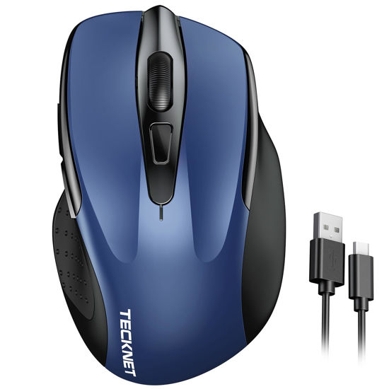 Picture of TECKNET Rechargeable Wireless Mouse, 2.4G Silent Mouse, Quiet Click, 6 Adjustable 4800 DPI, Cordless Computer Mouse, Ergonomic Mouse for Laptop, 6 Buttons USB Mouse for Chromebook, Ergo Grip - Blue