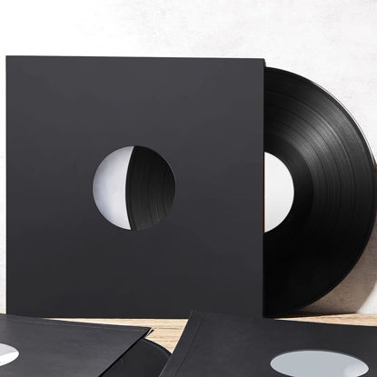 Picture of 45 Record Sleeves, 20PCS 7inch Vinyl Record Inner Sleeves, Black Heavyweight Acid Free Paper for EP Records Storage
