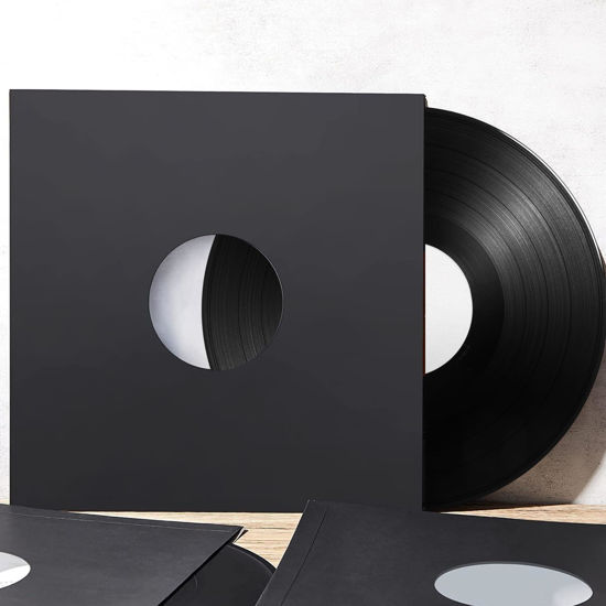 Picture of 45 Record Sleeves, 20PCS 7inch Vinyl Record Inner Sleeves, Black Heavyweight Acid Free Paper for EP Records Storage