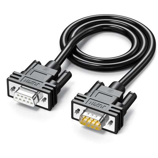 Picture of JUXINICE DB9 Male to Female Extension Cable Double Shield, D-SUB 9 pin RS232/RS485 Serial Cable 9pin 232 Serial Cable-Black -10FT