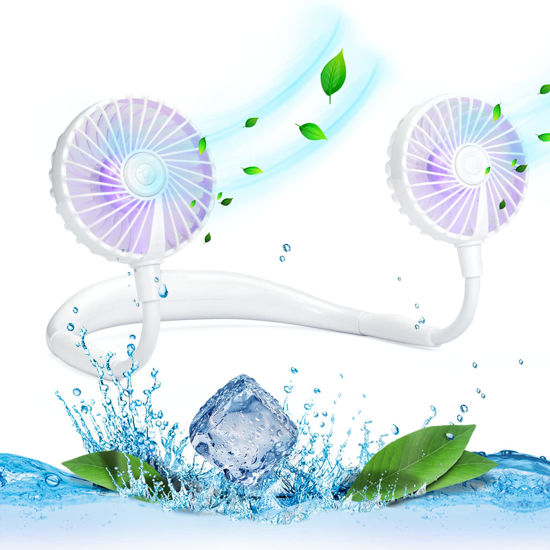 Picture of VAGAU Portable Cooling Neck Fan, Rechargeable USB Personal Neck Fan with Colorful LED lights, 360° Rotation, Wearable Neck Fan Air Conditioner for Office Travel Sport, 3 Adjustable Speeds