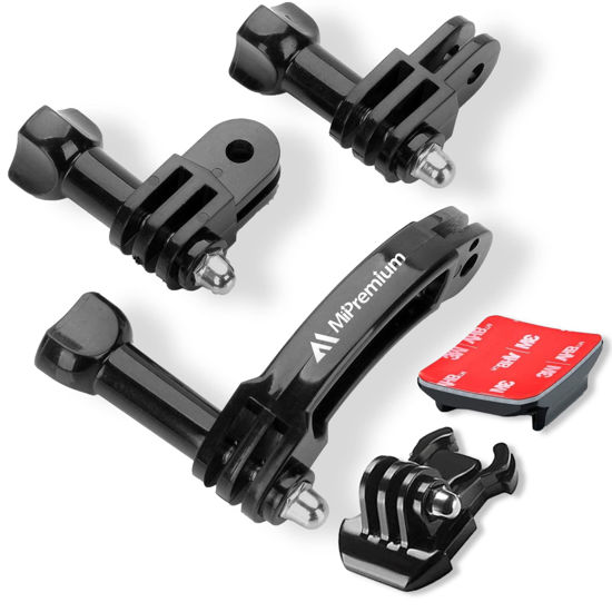 Picture of MiPremium Rotary Extension Arm Helmet Mount Set for GoPro Hero 13 12 11 10 9 8 7 6 5 4 Session Black Silver XIAOYI 4K SJCAM Sports Action Camera Accessories Kit Motorcycle Curved Chin Pivot Connector