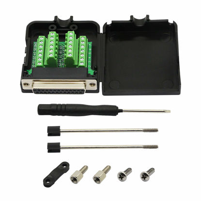 Picture of CERRXIAN DB25 Breakout Board, DB25 Female D-SUB Connector to DB25 Screw Wiring Solderless Terminal Module Breakout PCB Board Kits with Plastic Case (F Black)