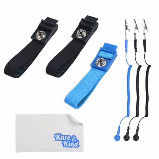 Picture of Kare & Kind (3-Pack) Anti-Static Wrist Straps - Reusable - Equipped with Grounding Wire and Alligator Clip - Adjustable Straps, Extra Long Coiled Cord - For Sensitive Electronics, PC and Phone Repairs