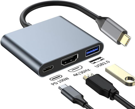 Picture of USB C to HDMI Multiport Adapter with 4K HDMI Output, USB C Hub to 4K HDMI USB 3.0 100W PD Charging for Mac, USB-C Digital AV Multiport Adapter Converter for MacBook Pro/air, iPad Pro & USB-C Device