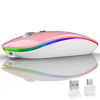 Picture of Uiosmuph LED Wireless Mouse, G12 Slim Rechargeable Silent 2.4G Portable USB Optical Computer Mice with Receiver and Type C Adapter (Pink)