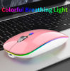 Picture of Uiosmuph LED Wireless Mouse, G12 Slim Rechargeable Silent 2.4G Portable USB Optical Computer Mice with Receiver and Type C Adapter (Pink)