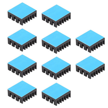 Picture of Awxlumv 10pcs 14mm Aluminum Heatsink Kit 14x14x6mm/ 0.55x0.55x0.24 inch + Thermal Conductive Adhesive Tape Small Mini Cooler Fins Heat Sink for Cooling VRM IC Chips VRAM VGA RAM MOSFET (14mmx14mmx6mm)