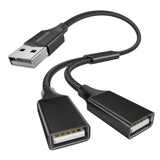 Picture of MOGOOD USB Splitter Cable USB y Splitter Adapter Dual USB 2.0 Power Cord Extension for Charging/Data Transfer/Laptop/Mac/Car