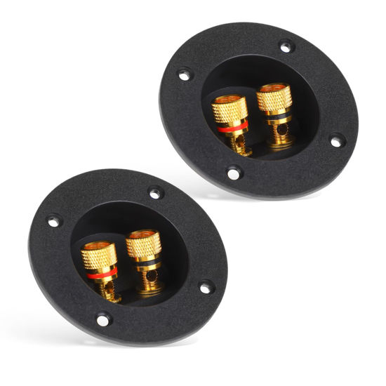 Picture of 2 Pcs Black Speaker Box Terminal Cup 3 Inch 2-Way Spring Loaded Jacks Speaker Wire Connector Binding Post Cup Connector Subwoofer Plug for Speaker Sub Subwoofer Box Home Car Stereo