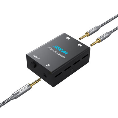 Picture of Audio Switch 3.5mm Bi-Direction Switch, Stereo Audio Switcher 2 in 1/1 in 2 Out, Audio Switch Selector for Phone Speakers Headhphone (Black)