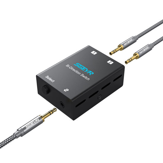 Picture of Audio Switch 3.5mm Bi-Direction Switch, Stereo Audio Switcher 2 in 1/1 in 2 Out, Audio Switch Selector for Phone Speakers Headhphone (Black)