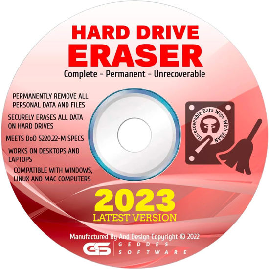 Picture of Disk Wiper Hard Drive Eraser CD DVD with DBan Nuke Hard Drive Data Wiping Software From Geddes Software for Windows, Linux & Mac 2022 Latest Version