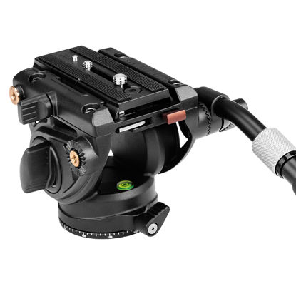 Picture of Cayer K6 Fluid Head, Metal Camera Tripod Head with Adjustable Pan Handle, Heavy Duty Video Tripod Pan Tilt Head for Video Cameras, DSLR Cameras, Telescope,Tripod, Monopod, up to 17.6 lbs