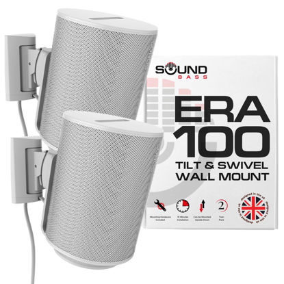 Picture of ERA100 Wall Mount Bracket, Tilt and Swivel, White, Twin (2pcs), Compatible with Sonos ERA 100, Effortless Installation, Includes Mounting Kit, Double, Pair