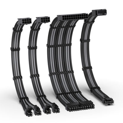 Picture of EZDIY-FAB 12VHPWR PSU Cable Extension Kit,16AWG PCIE 5.0 Power Supply Cable Extension- 1x 24 Pin ATX /2X 8Pin (4+4) EPS / 1x12+4 Pin GPU,Sleeve Cable 300MM with Combs-Black Grey