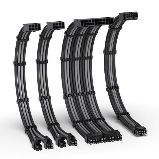 Picture of EZDIY-FAB 12VHPWR PSU Cable Extension Kit,16AWG PCIE 5.0 Power Supply Cable Extension- 1x 24 Pin ATX /2X 8Pin (4+4) EPS / 1x12+4 Pin GPU,Sleeve Cable 300MM with Combs-Black Grey