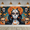 Picture of Dia De Los Muertos Backdrop for Photography Day of The Dead Banner Gothic Halloween Mexican Fiesta Sugar Skull Decorations and Supplies for Home Altar Ofrenda