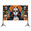 Picture of Dia De Los Muertos Backdrop for Photography Day of The Dead Banner Gothic Halloween Mexican Fiesta Sugar Skull Decorations and Supplies for Home Altar Ofrenda