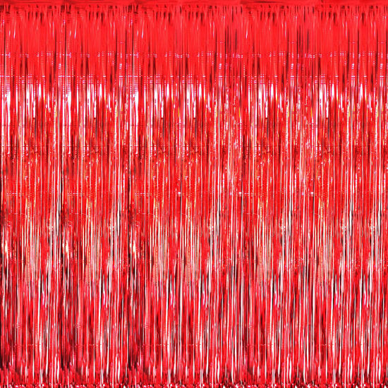 Picture of GOER 3.2 ft x 9.8 ft Metallic Tinsel Foil Fringe Curtains Party Photo Backdrop Party Streamers for Birthday,Graduation,New Year Eve Decorations Wedding Decor (1 Pack, Red)