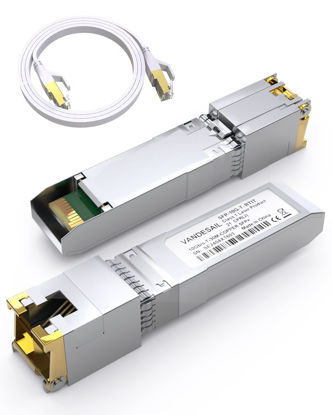 Picture of VANDESAIL 10GBase-T SFP+ to RJ45 Transceiver,10G SFP+ Module,10Gb Ethernet Adapter for Cisco, Ubiquiti, Mikrotik, Fortinet, Netgear, D-Link, Supermicro, TP-Link(with a 1m/3FT cat8 Cable)