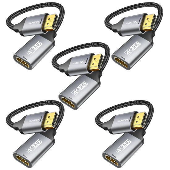 Picture of UANTIN 5-Pack Display Port to HDMI 4K Adapter | Braided DP DisplayPort Male to HDMI Female Uni-Directional Converter for PC Dell HP AMD NVIDIA Laptop HDTV Monitor and Other Passive