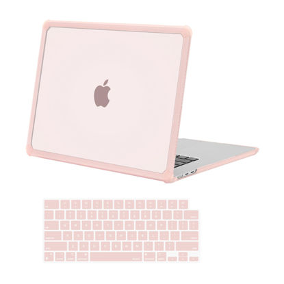 Picture of MOSISO Compatible with MacBook Air 15 inch Case 2025 2024 2023 Release M3 A3114 M2 A2941 Touch ID, Anti-Cracking&Anti-Fingerprint Heavy Duty Hard Shell with TPU Bumper&Keyboard Cover, Pink