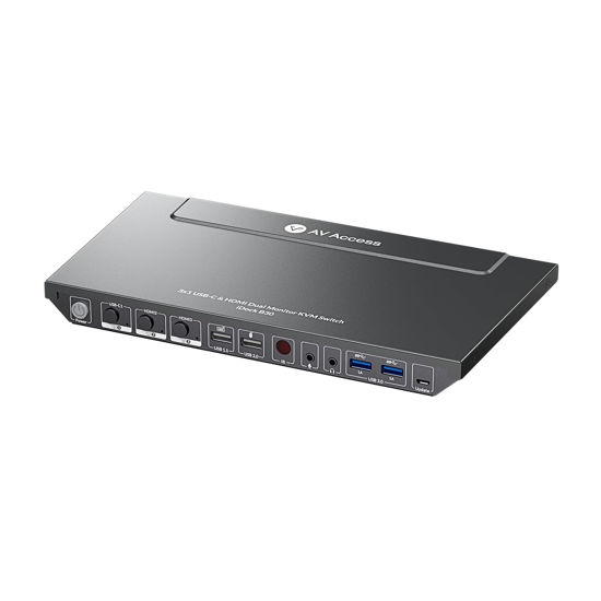 Picture of AV Access KVM Switch Dock for a Laptop and 2 Desktop PCs, Dual 4K Monitor USB C Docking Station, Type-C 65W Charging for Laptop, Ethernet, EDID, Hotkey Switch, HDMI, 4K@60Hz, 1080P@240Hz, USB 3.0