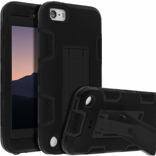 Picture of iPod Touch 7th Gen Case,iPod Touch 6th Gen Case,Kickstand Case for iPod Touch,Anti-Scratch Anti-Fingerprint Heavy Duty Protection Shockproof Rugged Cover Apple iPod Touch 2019,Black
