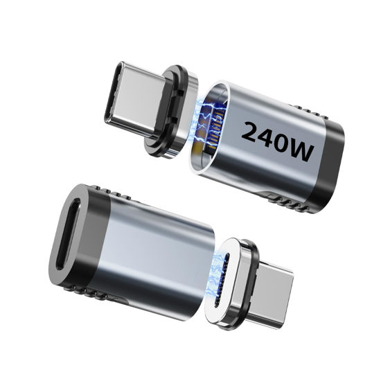 Picture of Tciogrxp 240W USB C Magnetic Adapter, (2 Pack 2 Plugs) Magnetic USB C Adapter Right Angle 24Pin, USB4 40Gbps 8K 60Hz for Thunderbolt 3/4, MacBook Pro/Air,Steam Deck, PS5