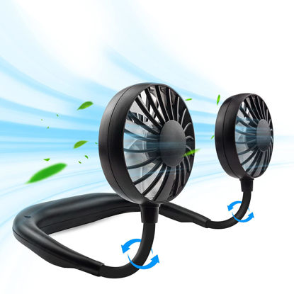 Picture of Portable Neck Fan Rechargeable Personal Hand-Free Fan Mini USB Wearable Neckband Sport Fan, 3 Speed Adjustable, 360 Degrees Free Rotation Perfect for Working, Traveling, Office, Reading (Full Black)