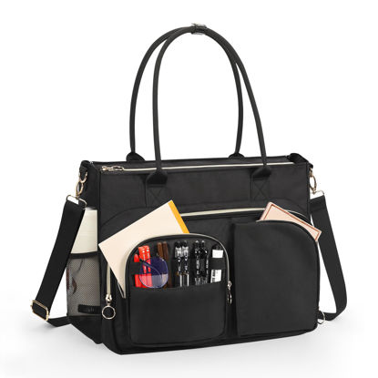 Picture of WGEAR Laptop Tote Bag for Women 15.6 Inch Teacher Tote Bag Nurse Work Bags Professional Messenger Shoulder Bag for Laptop or Tablet Lightweight Travel Tote Bag Black