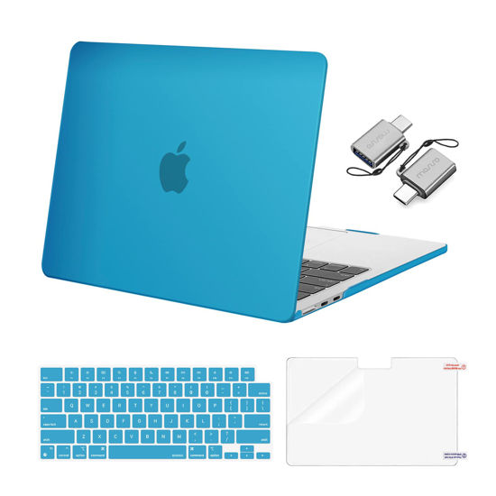 Picture of MOSISO Compatible with MacBook Air 13 inch Case 2025 2024 2023 2022 M3 A3113 M2 A2681, Plastic Hard Shell&Keyboard Cover&Screen Film&Type C Adapter for MacBook Air 13.6 inch Case, Aqua Blue