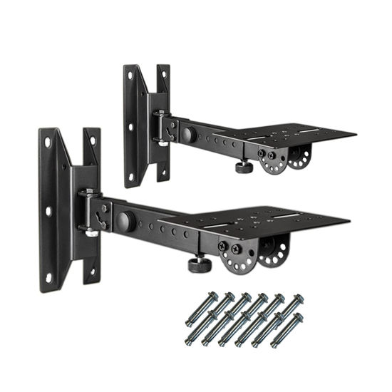 Picture of BIGalleons SPS-508 Speaker Wall Mount Stand, Rotatable Angle, Adjustable Swivel Tilt Speaker Mount Bracket, Home Surround Sound System 100 lbs Capacity (2 Packs, Black)
