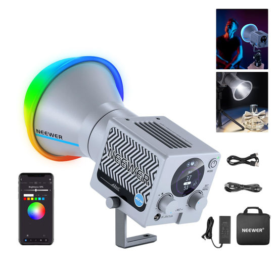 Picture of NEEWER 60W Portable RGB LED Video Light Handheld Fill Light, APP/2.4G/Panel Control 18 Scenes 8700Lux/1m 2700-6500K CRI97+ Dimmable COB Continuous Output Lighting for Video Recording Streaming, HS60C