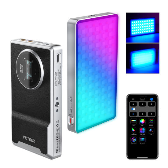 Picture of VLTROX 12W RGB Camera Light, 22Wh Built-in Battery Supports Used While Charging RGB LED Video Light with App Control, CRI97+/26 Scenes/2500K-8500K Portable Mini On Camera Light for Photography Videos