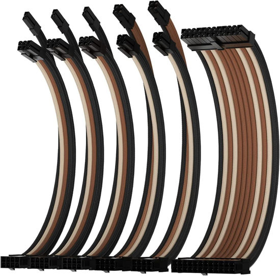 Picture of Asiahorse 16AWG Pro Power Supply Sleeved Cable, Internal Power Supplies Extension Cable Kit, 1x24-PIN/ 2x8-PORT (4+4) M/B,3x8-PORT (6+2) PCI-E 30cm Length with Combs(Dual EPS Brown-Black)