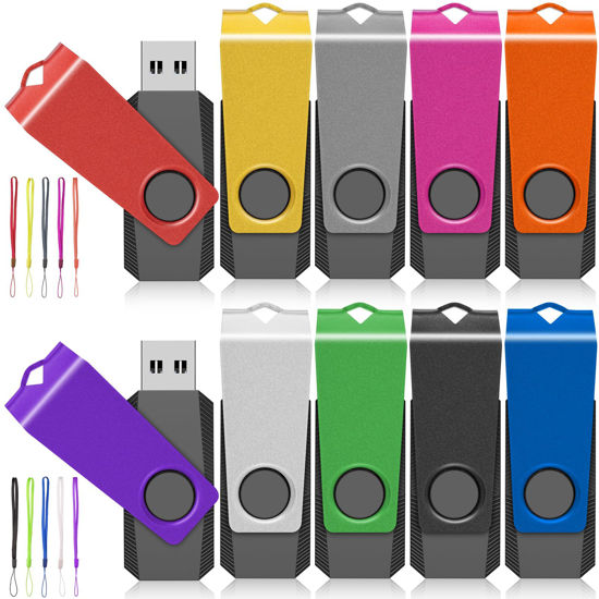 Picture of USB Flash Drives 10 Pack 1GB Flash Drive - AGECASH A USB 2.0 Thumb Drive USB Stick Jump Zip Drive Flashdrive, USB Memory Stick Pendrive for Data Storage & Transfer with 10PCS Lanyard (Multi-Colored)