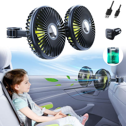 Picture of Nauttxon Battery Fan for Car Backseat, 360°Rotatable Car Fans for Backseat for Kids, [Comes with Car Charger&USB C Cable] 3 Speeds Separate Control Rechargeable Fan for Car Seat for Vehicles SUV RV