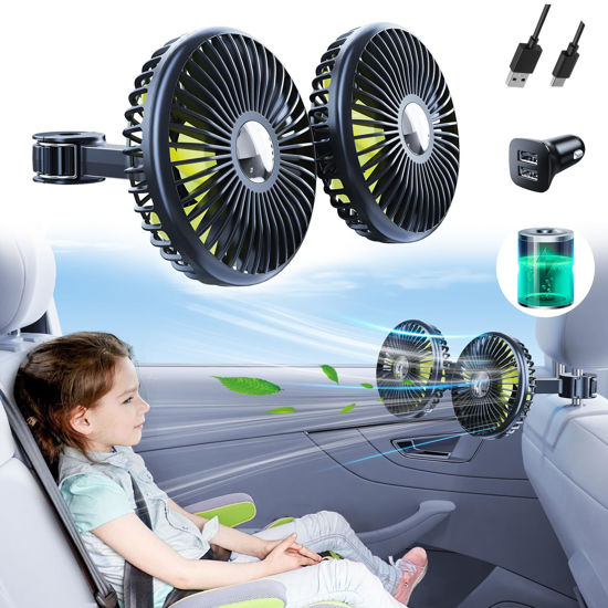 Picture of Nauttxon Battery Fan for Car Backseat, 360°Rotatable Car Fans for Backseat for Kids, [Comes with Car Charger&USB C Cable] 3 Speeds Separate Control Rechargeable Fan for Car Seat for Vehicles SUV RV