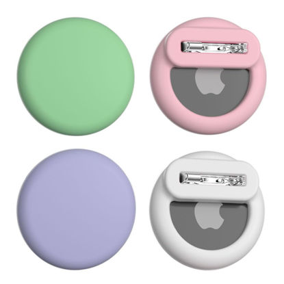 Picture of Alsukeay 4 Pack AirTag Holder for Kids Hidden Silicone Case Cover with Safety Pins for Children Elderly Pets Backpack Luggage (White/Green/Pink/Purple)