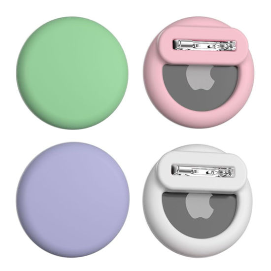 Picture of Alsukeay 4 Pack AirTag Holder for Kids Hidden Silicone Case Cover with Safety Pins for Children Elderly Pets Backpack Luggage (White/Green/Pink/Purple)