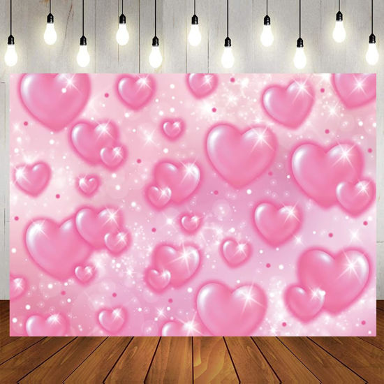 Picture of LTLYH 7×5ft Pink Heart Photo Backdrop Early 2000s Party Decorations Old School Backdrops Valentine's Day Glitter Heart 16th 18th 30th Women Men 90s Happy Birthday Background Selfile Wall Decor 256