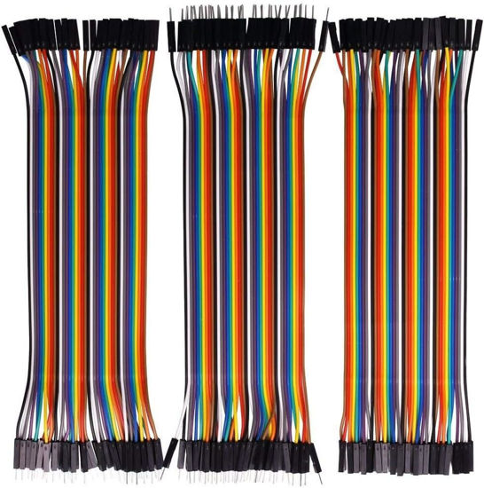 Picture of 120pcs Multicolored Dupont Wire 40pin Male to Female, 40pin Male to Male, 40pin Female to Female Breadboard Jumper Ribbon Cables Kit Compatible with Arduino Projects