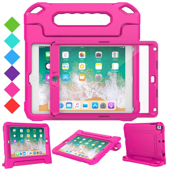 Picture of SUPLIK Kids Case for iPad 5th/6th Generation (9.7 inch, 2017/2018), iPad Air 1 & Air 2 & Pro 9.7 Case with Screen Protector, Durable Shockproof Protective Cover with Handle Stand, Pink