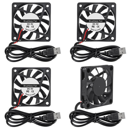 Picture of D-FLIFE 4pcs 60mm x 60mm x 10mm 6010 5V USB Brushless DC Cooling Fan USB for DIY 3D Printer Extruder Humidifier (5V USB)