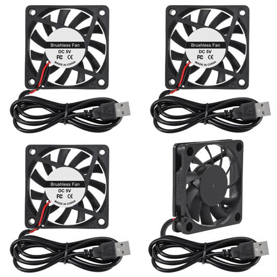 Picture of D-FLIFE 4pcs 60mm x 60mm x 10mm 6010 5V USB Brushless DC Cooling Fan USB for DIY 3D Printer Extruder Humidifier (5V USB)