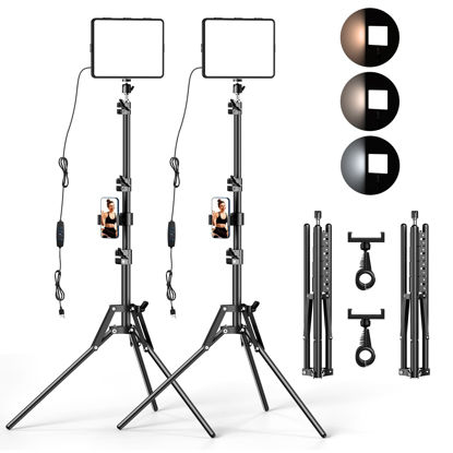 Picture of ALTSON 2 Packs Video Light Kit, LED Studio Light, 2700-6500K Dimmable Photography Lighting Kit with Tripod Stand&Phone Holder, 12" Rotating Streaming Light for Video Recording, Game Streaming, YouTube